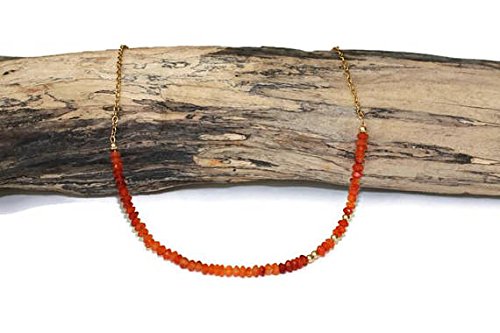 World Wide Gems 24k Gold Plated Blush Jewelry Gold Helling 3-4mm Stracking Orange Carnelian Necklace Rondelle, Faceted 16" for Mens, Womens, gf, bf & Adult. von World Wide Gems