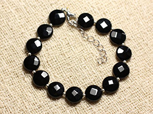 World Wide Gems 925 Sterling Silver Personalized Gift Silver Helling 10mm Stracking Black Onyx Bracelet Coin, Faceted 7" for Mens, Womens, gf, bf & Adult. von World Wide Gems