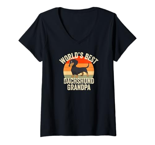 Damen World's Best Dackel Opa Weiner Dog Doxie Granddog T-Shirt mit V-Ausschnitt von World's Best Dachshund Apparel & Accessories