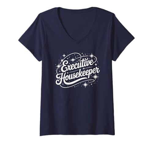 Damen Niedliches Executive Housekeeper Cleaning Team Housekeeping Scrub T-Shirt mit V-Ausschnitt von World’s Okayest Mop Crew Supervisor Maid Janitor