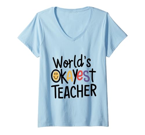 Damen World’s Okayest Teacher T-Shirt mit V-Ausschnitt Damen World’s Okayest Teacher T-Shirt mit V-Ausschnitt von World’s Okayest Teacher Apparel