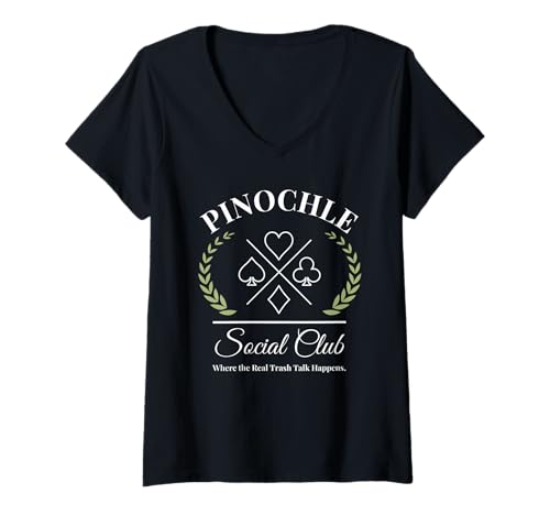 Damen Pinochle Social Club Lustiger Pinochle Spieler Gruppenwitz T-Shirt mit V-Ausschnitt Damen Pinochle Social Club Lustiger Pinochle Spieler Gruppenwitz T-Shirt mit V-Ausschnitt von World's greatest cards partner Apparel co.