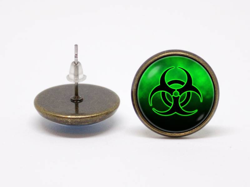 Bio Gefahr Symbol Ohrringe Radioaktiven Warnschild Geschenk Wissenschaft Schmuck Atomic Giftige Für Ihre Grüne Ohrstecker von WorldOfDream