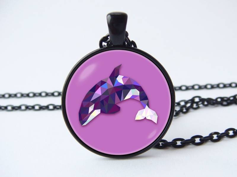 Delphin Anhänger Halskette Schmuck Lila Bild Tier Mädchen Liebhaber Geschenk Kunst von WorldOfDream