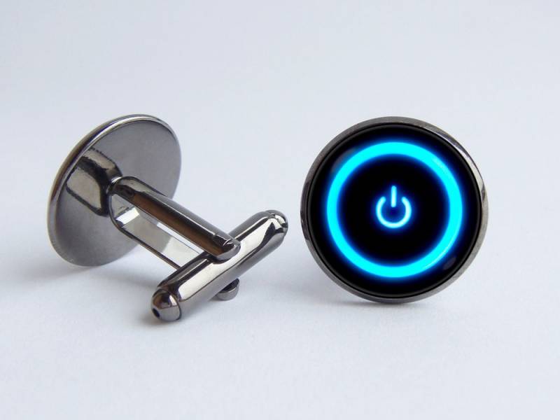 Ein-/Ausschalter Manschettenknöpfe Computer Power Symbol Nerd Geek Ein/Aus-Schalter Geschenk Blaue Taste Tech Gamer von WorldOfDream