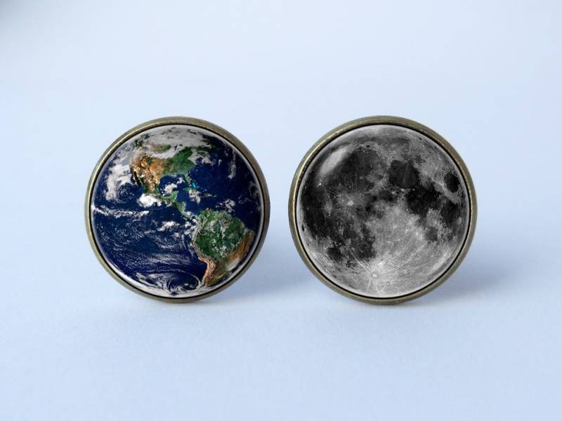Erde Und Mond Manschettenknöpfe Planet Cosmos Schmuck Solarsystem Astronomie Geschenk Für Mann Universum Raum von WorldOfDream