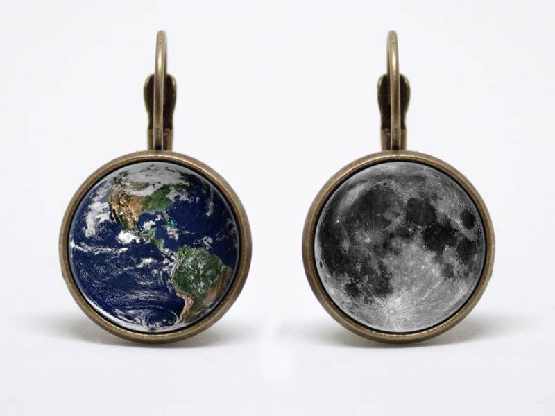 Erde Und Mond Ohrringe Sonnensystem Schmuck Raum Freundin Geschenk Weltraum Frau Voller Planetenerde von WorldOfDream