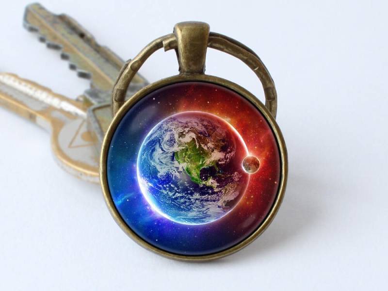 Erde Und Mond Schlüsselanhänger Weltraum Schmuck Sonnensystem Kosmos Planet von WorldOfDream