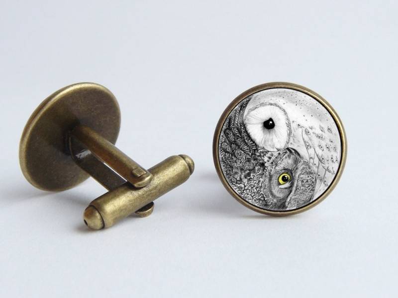 Eulen Yin Yang Manschettenknöpfe Eule Set Schmuck Freund Geschenk Manschette Nerze Balance Vogel von WorldOfDream