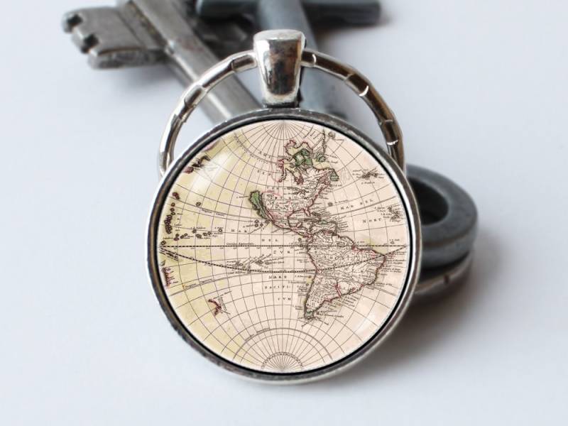 Karte Schlüsselanhänger Weltkarte Alte Schmuck Globus Anhänger Geographie Reisen Reisende Geschenk Tourist von WorldOfDream