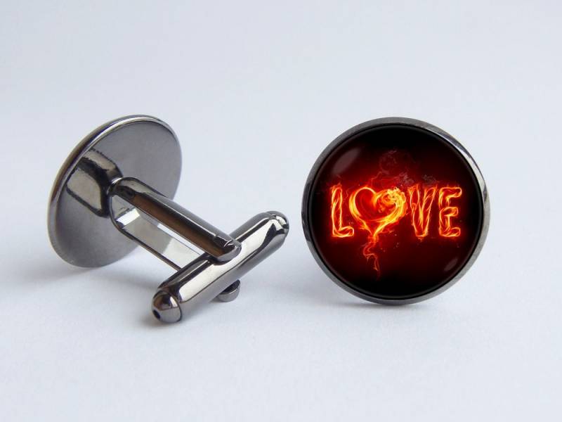 Liebe Manschettenknöpfe Hochzeit Schmuck Valentinstag Geschenk Herz Trauzeugen Auf Feuer Für Mann von WorldOfDream