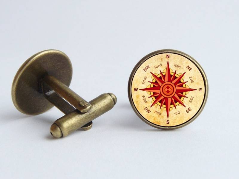 Manschettenknöpfe Kompass Männer Zubehör Rose Des Wind Manschettenarm Für Traveler Geschenk Schmuck Vintage Stil Wissenschaft Geographer von WorldOfDream