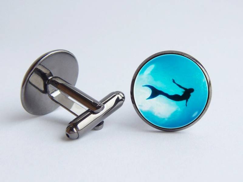 Manschettenknöpfe Meerjungfrau Ocean Geschenk Für Freund Fantasy Schmuck Mermaid Juwelen Strandschmuck Seawater von WorldOfDream