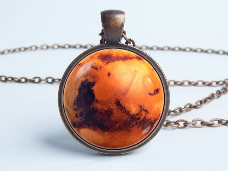 Mars Halskette Astronomie Schmuck Sonnensystem Roter Planet Galaxy Space Universum Glaskuppel Anhänger von WorldOfDream