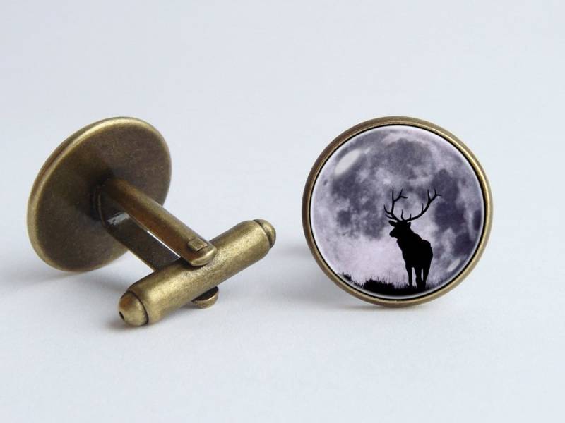 Mond Mit Elch Manschettenknöpfe Männer Vater Geschenk Schmuck Grau Zubehör Für Freund von WorldOfDream