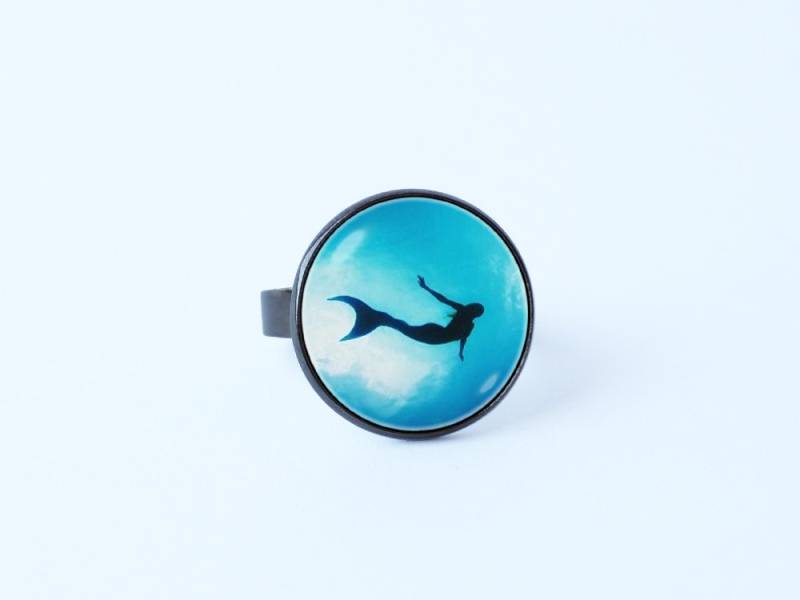 Ring Meerjungfrau Geschenk Tochter Fantasy Schmuck Kleine Ozean Meer Fabelwesen Blau Wasser von WorldOfDream
