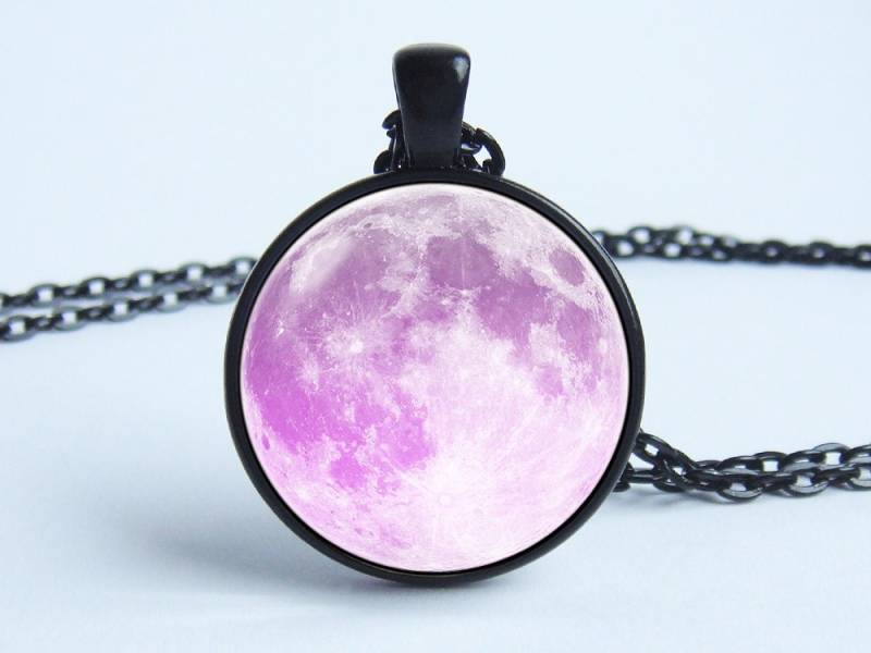 Rosa Mond Halskette Anhänger Weltraum Vollmond Schmuck Galaxy Space Universum Geschenk von WorldOfDream