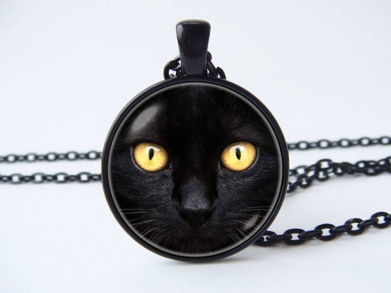 Schwarze Katze Anhänger Tier Halskette Katzenschmuck Gelbe Augen Haustier Schmuck Frau Geschenk Freundin Katzenanhänger Tierliebhaber von WorldOfDream