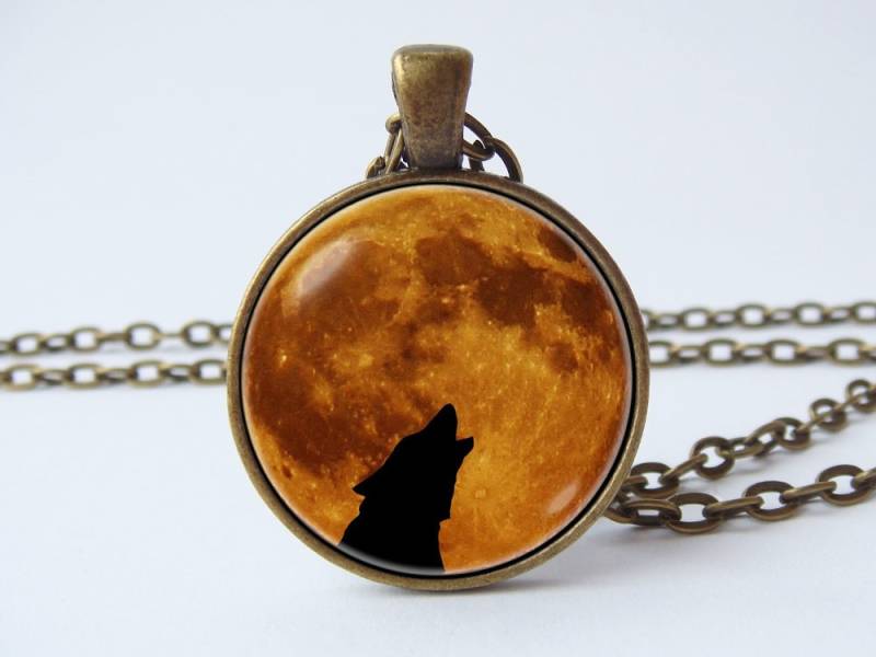 Vollmond Und Wolf Halsketten Mond Schmuck Anhänger Halskette Geschenk Unter Luna Howling von WorldOfDream