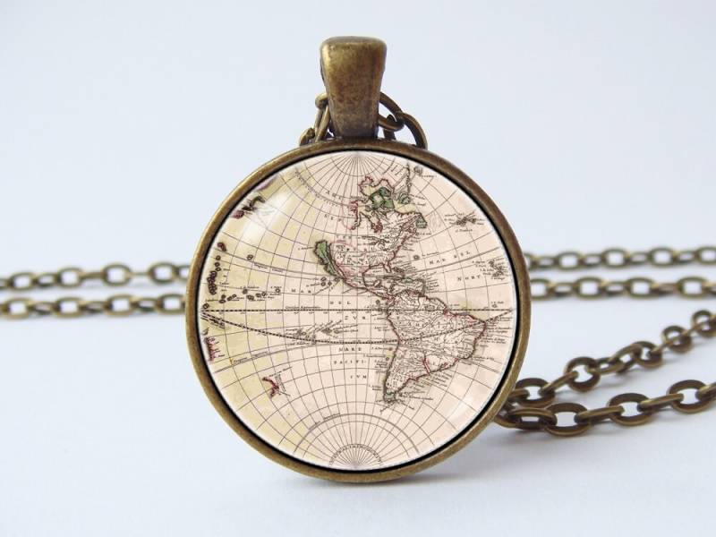 Weltkarte Halskette Globus Schmuck Karte Anhänger Vintage Alte Geographie Geschenk Kontinent Welt Kunst von WorldOfDream