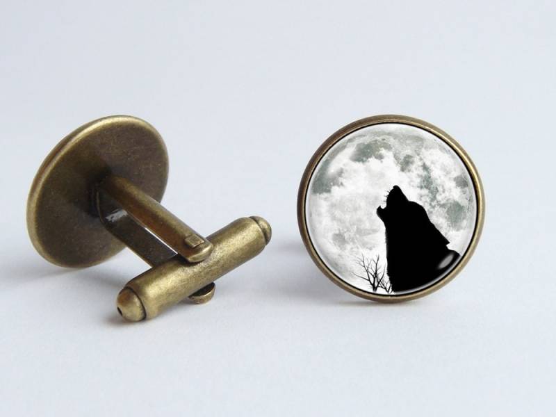 Wolf Manschettenknöpfe Und Mond Freund Geschenk Vollmond Schmuck Für Vater Heulen Grau Wild von WorldOfDream