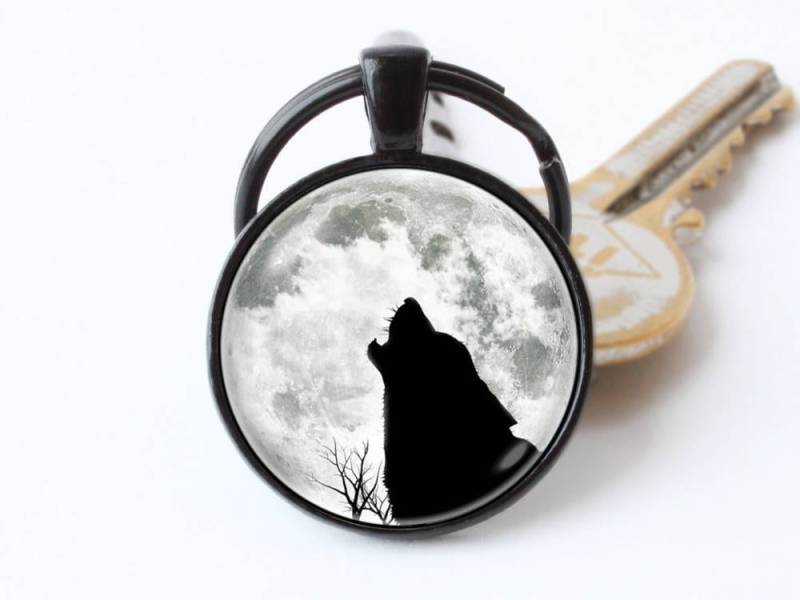 Wolf Mond Schlüsselanhänger Vollmond Heulender Wolfsschlüsselanhänger Mondschmuck von WorldOfDream