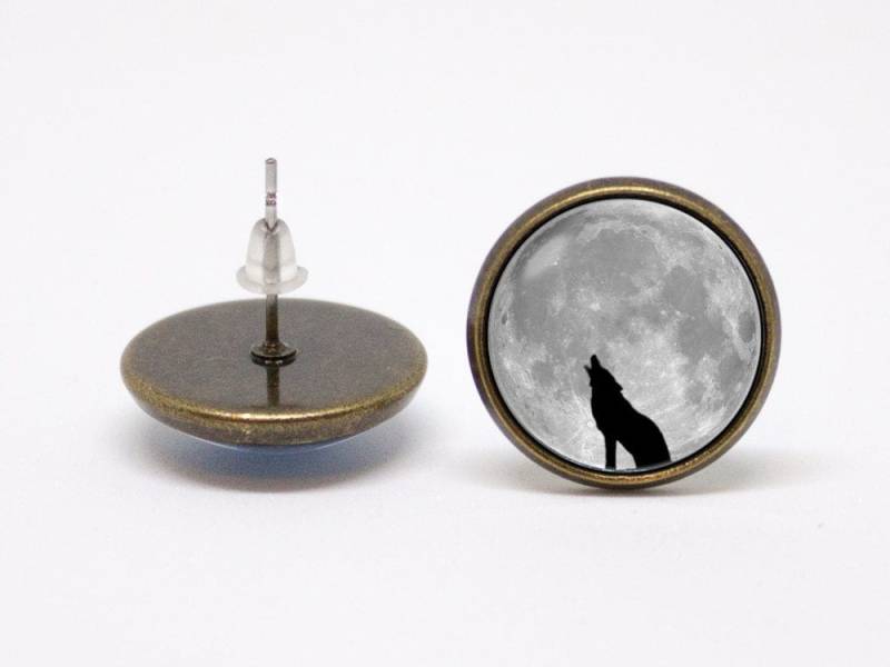 Wolf Ohrringe Mond Geschenk Tier Schmuck Full Moon Howling Wilde Tiere von WorldOfDream