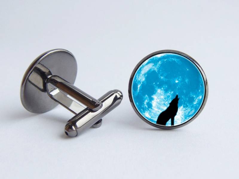 Wolf Und Mond Manschettenknöpfe Blaumond Ehemann Geschenk Vollmond Schmuck Für Vater Heulenden Wilde Tiere von WorldOfDream