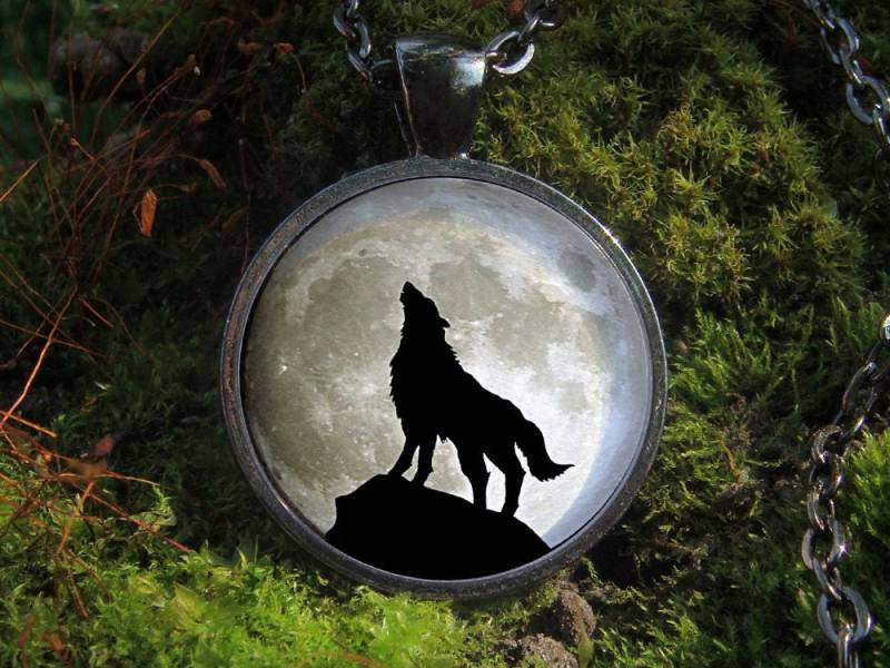 Der Im Dunkeln Leuchtet/Mond Und Wolf Leuchtende Halskette Glowing Schmuck Glühen Dunklen Anhänger Heulen Den von WorldOfGlow
