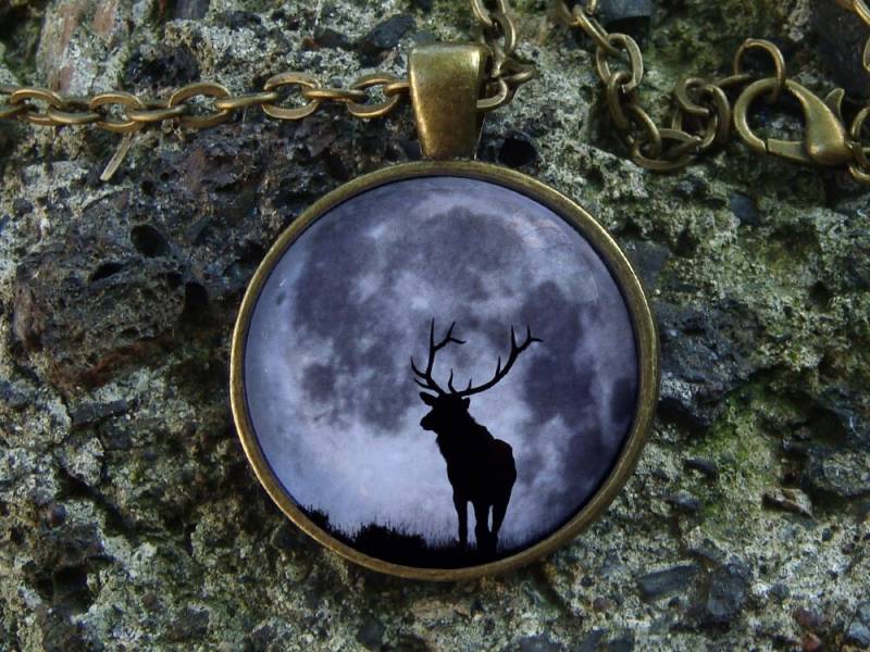 Im Dunkeln Leuchten/Rehe Und Mond Leuchtende Halskette Glowing Schmuck Leuchten Glühen Im Dunklen Anhänger Unique Hirsch von WorldOfGlow