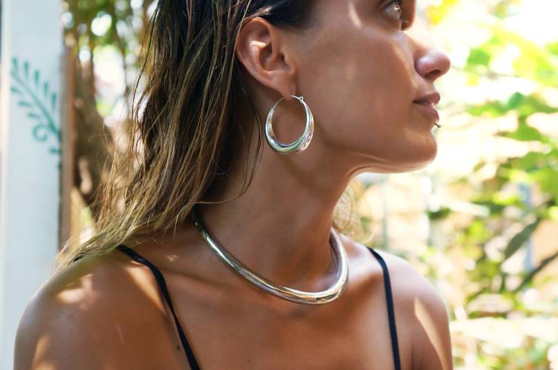 Versilberte Creolen, Große Nickelfrei, Versilbertes Messing, Halbmondohrringe, Mondschmuck, Leichte Dicke Elegant von WorldOfNaiad