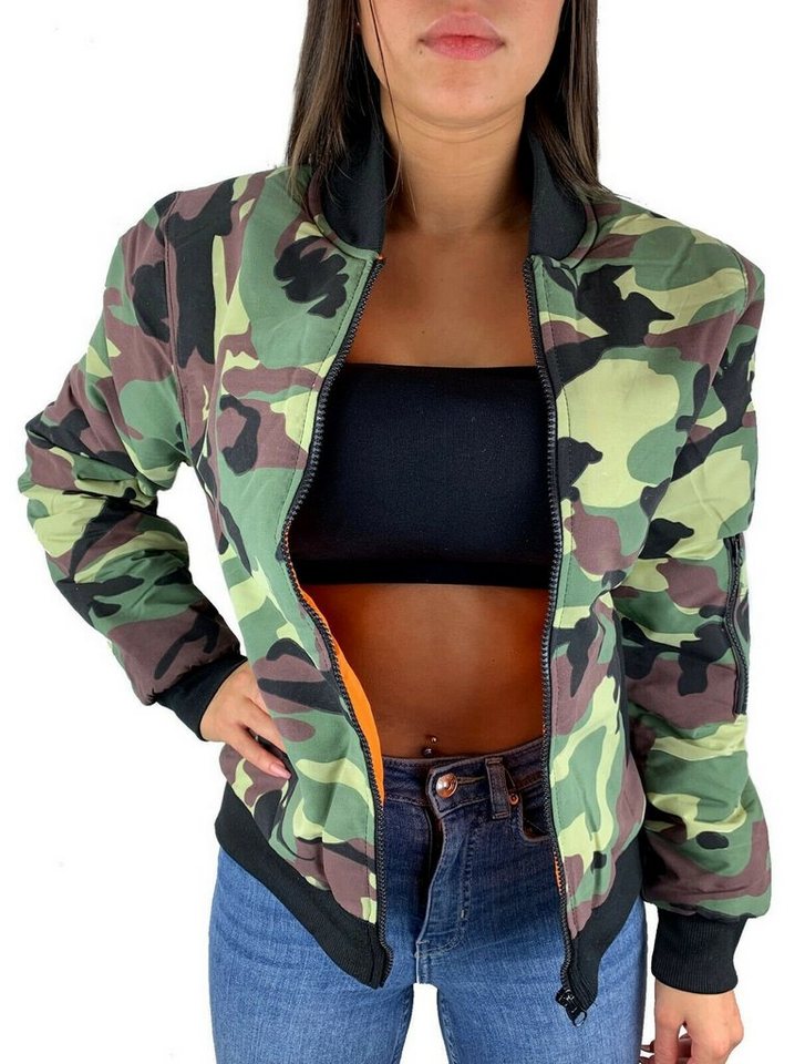 Worldclassca Bomberjacke Worldclassca Damen Camouflage Bomber Jacke Militär Rosa Pink Bomberjacke Retro Piloten Biker Übergangsjacke Blouson Fliegerjacke Army Parka kurz mit Reißverschluss Zip Neu S-L von Worldclassca