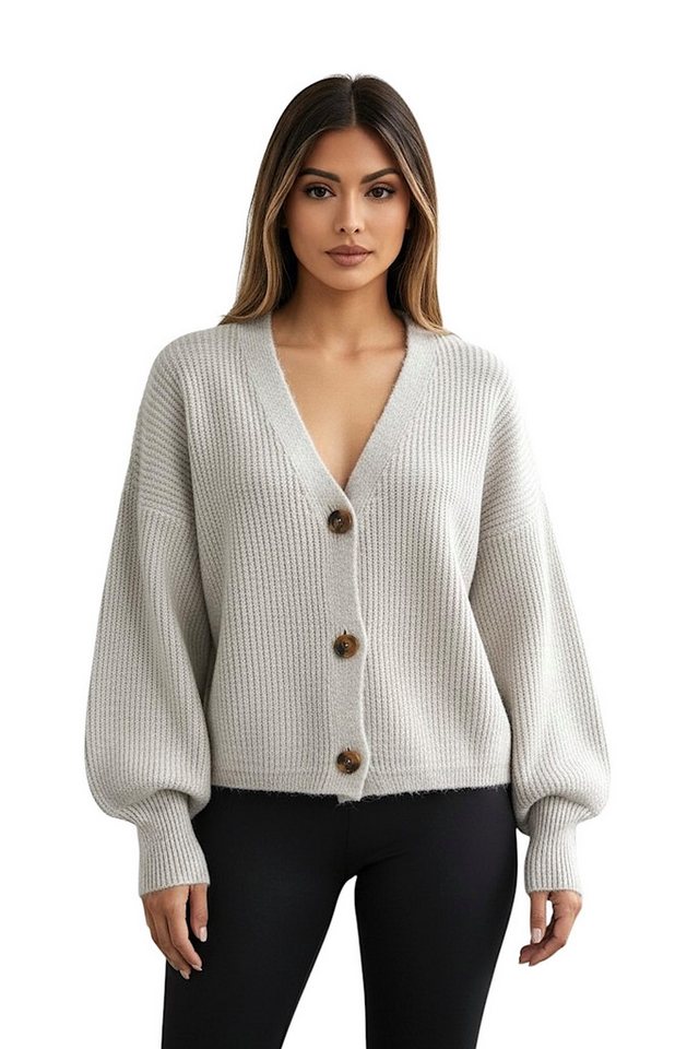 Worldclassca Cardigan WORLDCLASSCA Cardigan Oversize V-Neck Button Strickjacke Ballonärmeln Neue Kollektion - Stilvolle und gemütliche Strickmode für Damen von Worldclassca