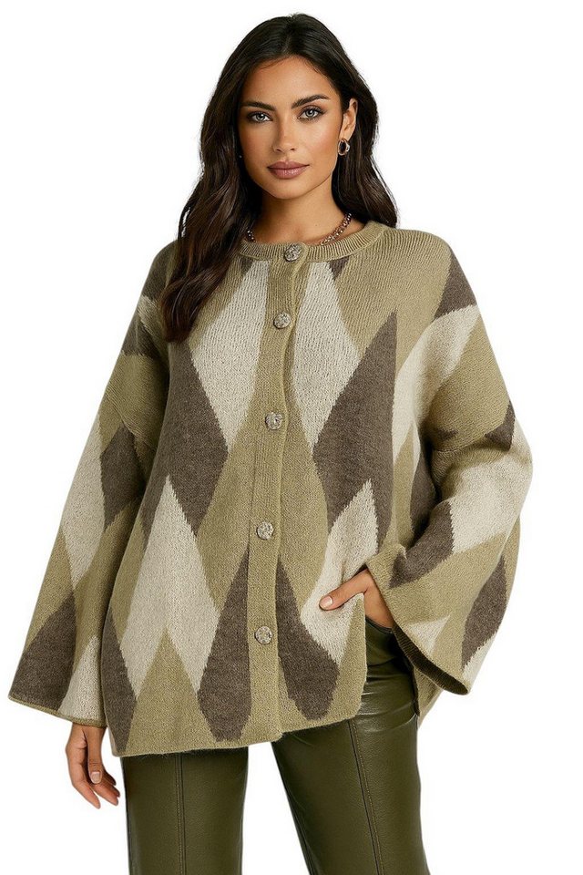 Worldclassca Cardigan WORLDCLASSCA Damen Cardigan Karo Muster Strickjacke Knöpfen Fashion Neue Kollektion - Stilvolle und gemütliche Strickmode für Damen von Worldclassca
