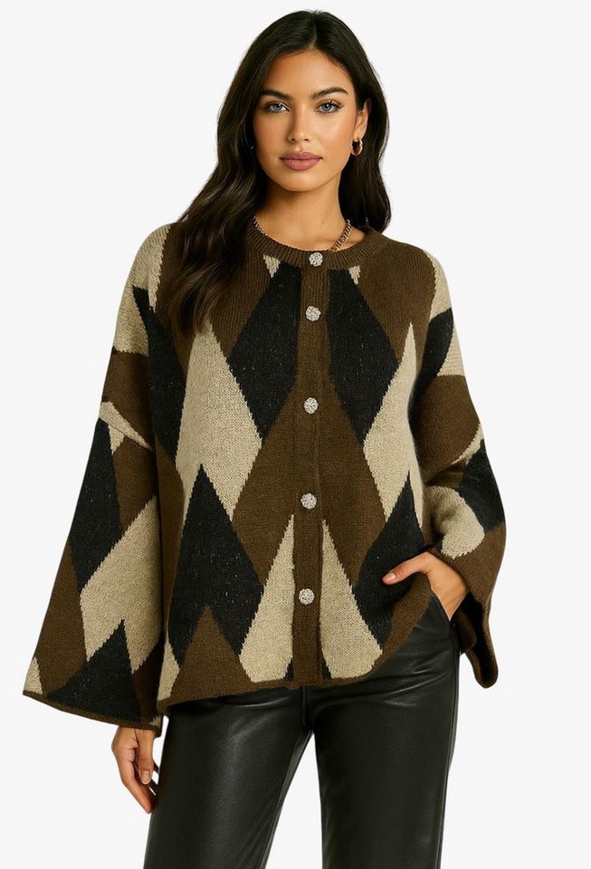 Worldclassca Cardigan WORLDCLASSCA Damen Cardigan Karo Muster Strickjacke Knöpfen Fashion Neue Kollektion - Stilvolle und gemütliche Strickmode für Damen von Worldclassca