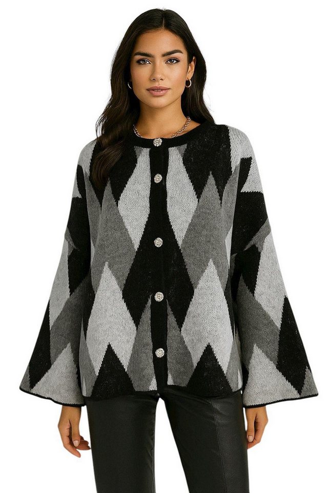 Worldclassca Cardigan WORLDCLASSCA Damen Cardigan Karo Muster Strickjacke Knöpfen Fashion Neue Kollektion - Stilvolle und gemütliche Strickmode für Damen von Worldclassca