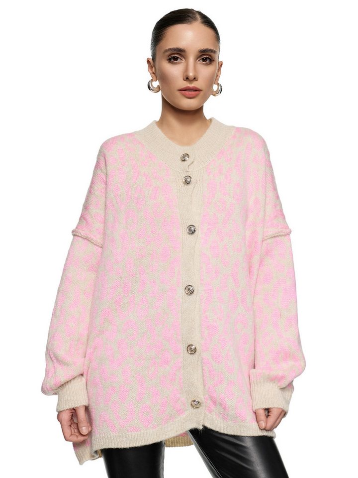 Worldclassca Cardigan WORLDCLASSCA Damen Cardigan Oversize Strickjacke Knöpfen Leopard Look Neue Kollektion - Stilvolle und gemütliche Strickmode für Damen von Worldclassca