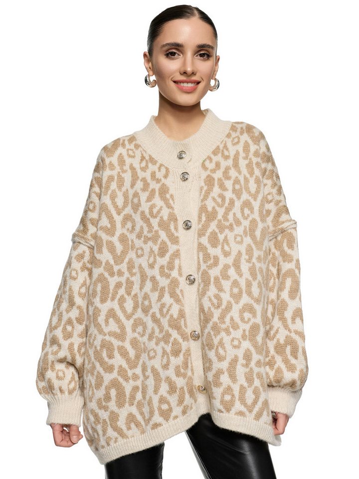 Worldclassca Cardigan WORLDCLASSCA Damen Cardigan Oversize Strickjacke Knöpfen Leopard Look Neue Kollektion - Stilvolle und gemütliche Strickmode für Damen von Worldclassca
