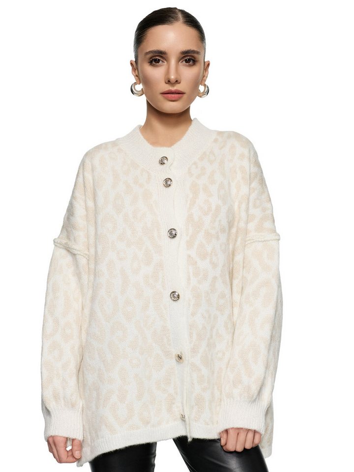Worldclassca Cardigan WORLDCLASSCA Damen Cardigan Oversize Strickjacke Knöpfen Leopard Look Neue Kollektion - Stilvolle und gemütliche Strickmode für Damen von Worldclassca
