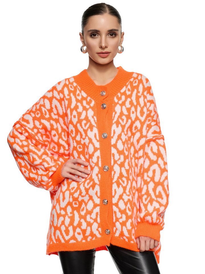 Worldclassca Cardigan WORLDCLASSCA Damen Cardigan Oversize Strickjacke Knöpfen Leopard Look Neue Kollektion - Stilvolle und gemütliche Strickmode für Damen von Worldclassca