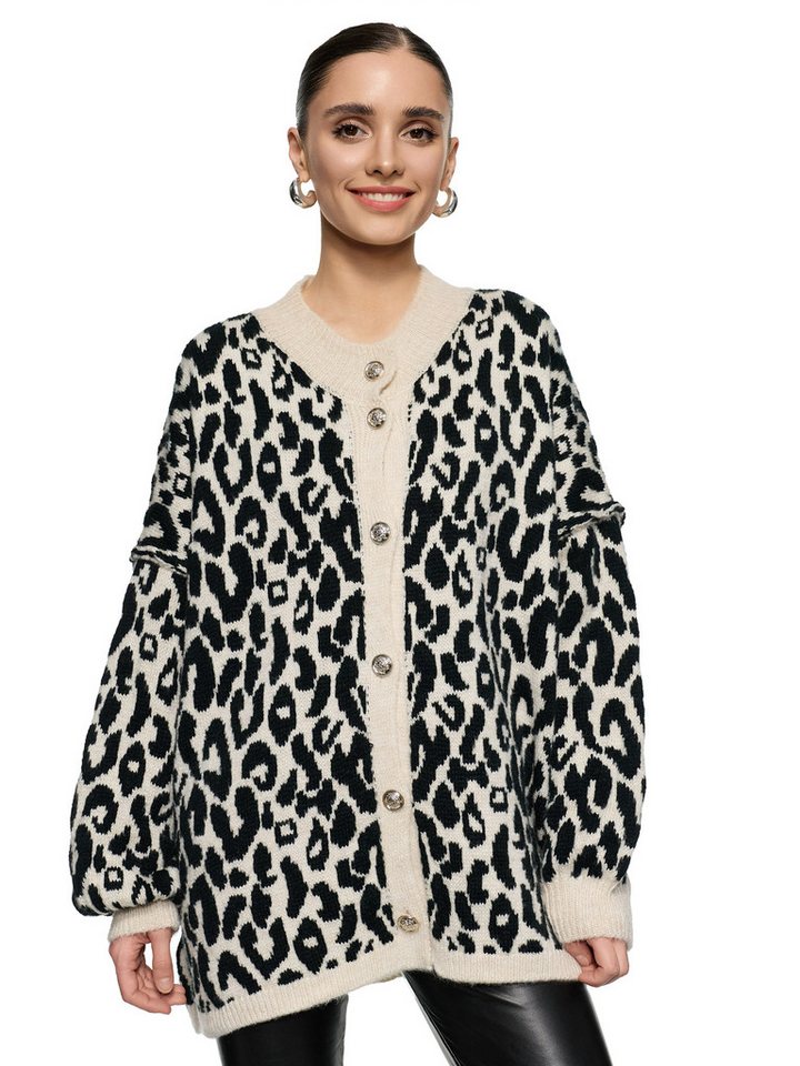 Worldclassca Cardigan WORLDCLASSCA Damen Cardigan Oversize Strickjacke Knöpfen Leopard Look Neue Kollektion - Stilvolle und gemütliche Strickmode für Damen von Worldclassca