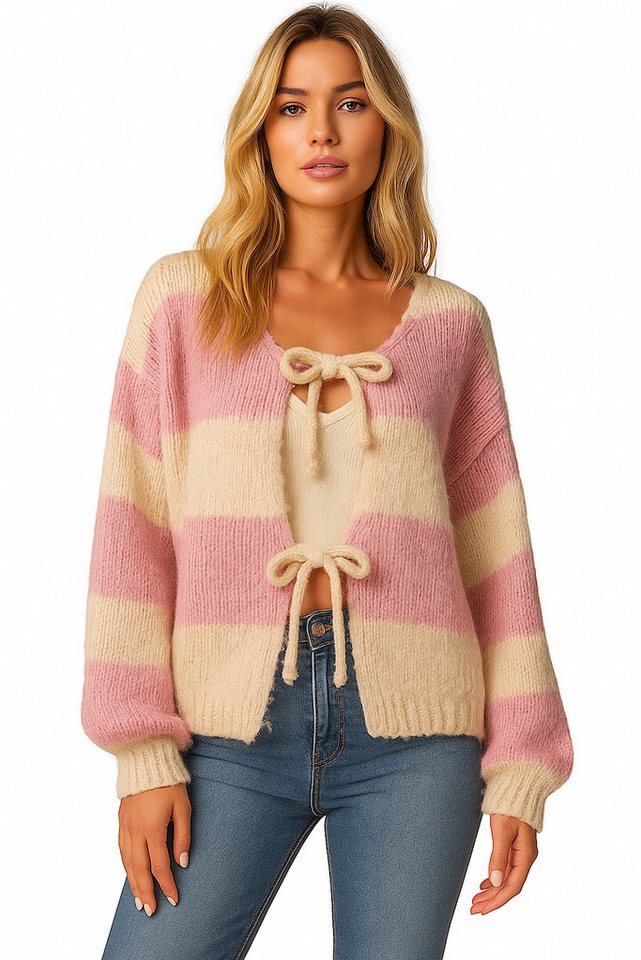 Worldclassca Cardigan WORLDCLASSCA Damen Cardigan Oversize Strickjacke mit Schleife Streifen Neue Kollektion - Stilvolle und gemütliche Strickmode für Damen von Worldclassca