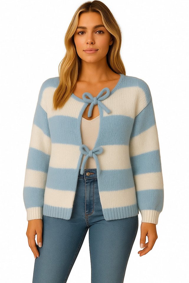 Worldclassca Cardigan WORLDCLASSCA Damen Cardigan Oversize Strickjacke mit Schleife Streifen Neue Kollektion - Stilvolle und gemütliche Strickmode für Damen von Worldclassca