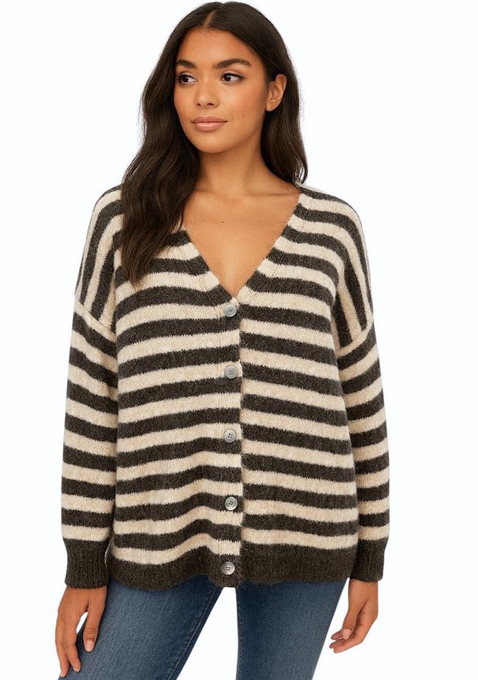 Worldclassca Cardigan WORLDCLASSCA Strickjacke mit Knopf Strickpullover Gestreift Streifen Neue Kollektion - Stilvolle und gemütliche Strickmode für Damen von Worldclassca
