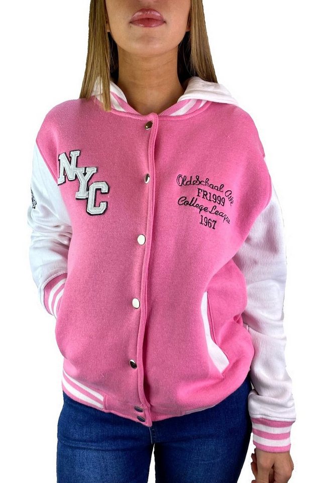 Worldclassca Collegejacke Worldclassca Damen Collegejacke Varsity Kapuzenjacke mit Patches Aufnähern Oversize Sweatjacke Hoodie Übergangsjacke College Bomberjacke Blouson Baseball Jacke Farben Neu S-L von Worldclassca