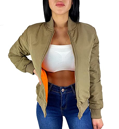 Worldclassca DAMEN BOMBER JACKE BOMBERJACKE RETRO PILOTEN BIKER ÜBERGANGS BLOUSON FLIEGERJACKE ARMY PARKA KURZ MIT REIßVERSCHLUSS ZIP VIELE FARBEN (Beige, M/L, m) von Worldclassca