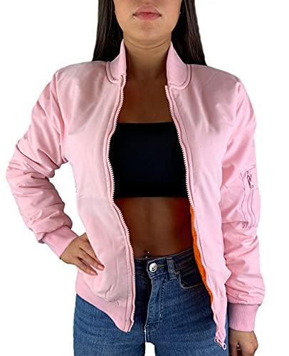 Worldclassca DAMEN BOMBER JACKE BOMBERJACKE RETRO PILOTEN BIKER ÜBERGANGS BLOUSON FLIEGERJACKE ARMY PARKA KURZ MIT REIßVERSCHLUSS ZIP VIELE FARBEN (Rosa, M/L, m) von Worldclassca