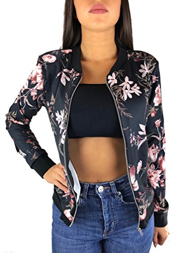 Worldclassca DAMEN BOMBERJACKE BLUMENPRINT SOMMER BLUMEN BLÜTEN FLOWER MUSTER BOMBER JACKE RETRO PILOTEN BIKER ÜBERGANGSJACKE BLOUSON FLIEGERJACKE KURZ MIT REIßVERSCHLUSS ZIP BLOGGER (M/L, Muster#10) von Worldclassca