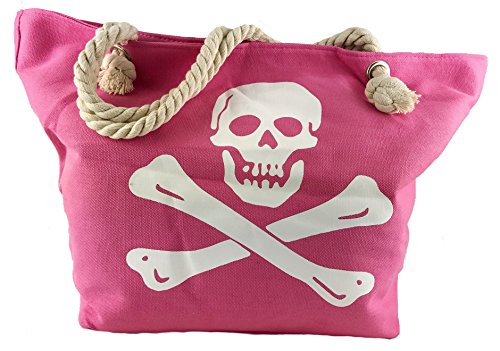 Worldclassca DAMENTASCHE XXL STRANDTASCHE SHOPPER SOMMER TASCHE BADETASCHE SOMMER KORDEL SEIL SCHULTERTASCHE TOTENKOPF SCHWIMMTASCHE VIELE MODELLE & FARBEN (XXL- (54x35) cm, Pink-Totenkopf) von Worldclassca