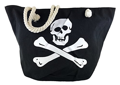 Worldclassca DAMENTASCHE XXL STRANDTASCHE SHOPPER SOMMER TASCHE BADETASCHE SOMMER KORDEL SEIL SCHULTERTASCHE TOTENKOPF SCHWIMMTASCHE VIELE MODELLE & FARBEN (XXL- (54x35) cm, Schwarz-Totenkopf) von Worldclassca